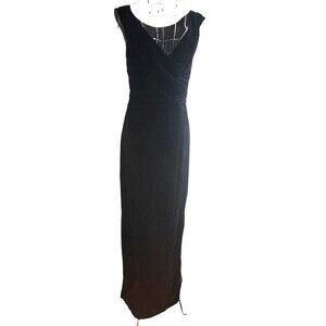 AX Armani Exchange Black Velvet Maxi Dress V-Neck Draped Slit‎ Gown Size 4 Party